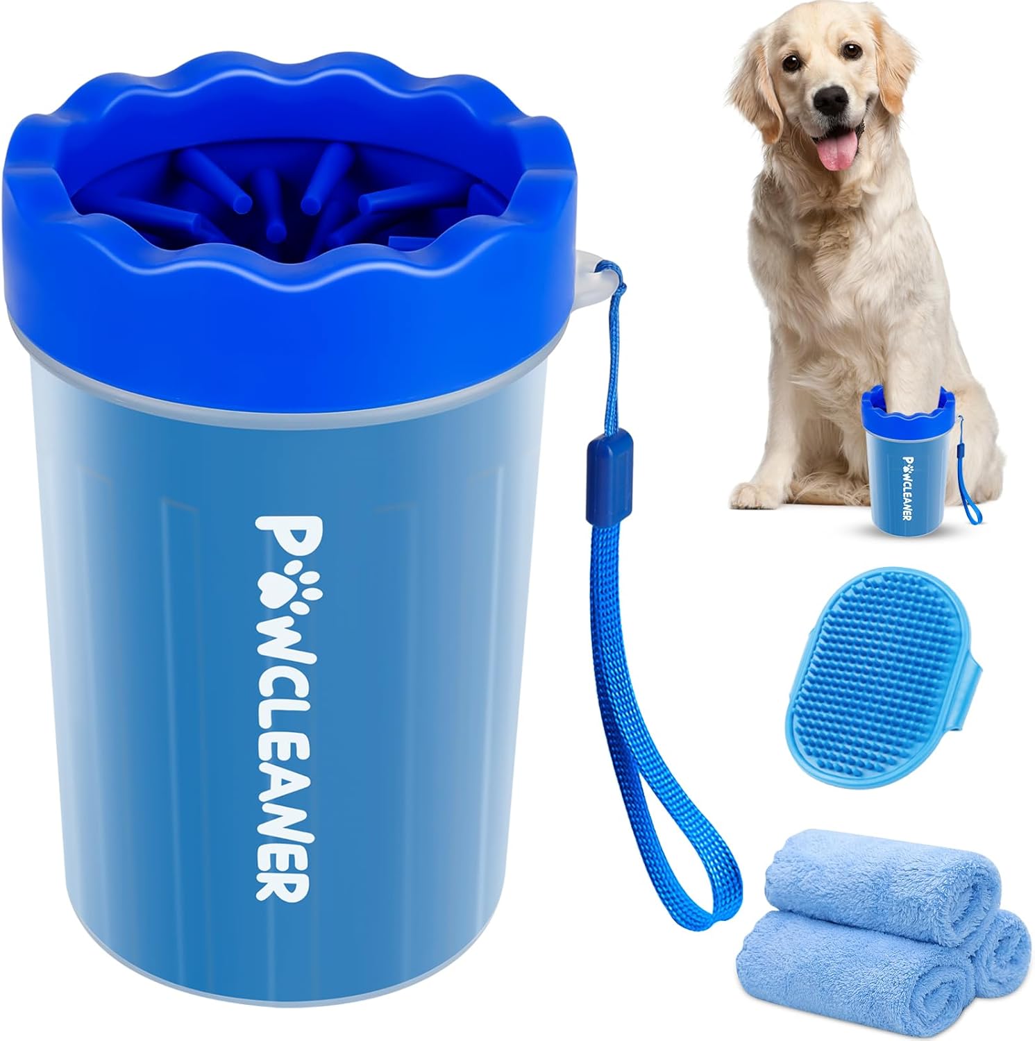 Limpiador de Patas para Perros y Gatos | Vaso con Cepillo de Silicona Suave + 3 Toallas Absorbentes | Disponible en Talles S, M y L