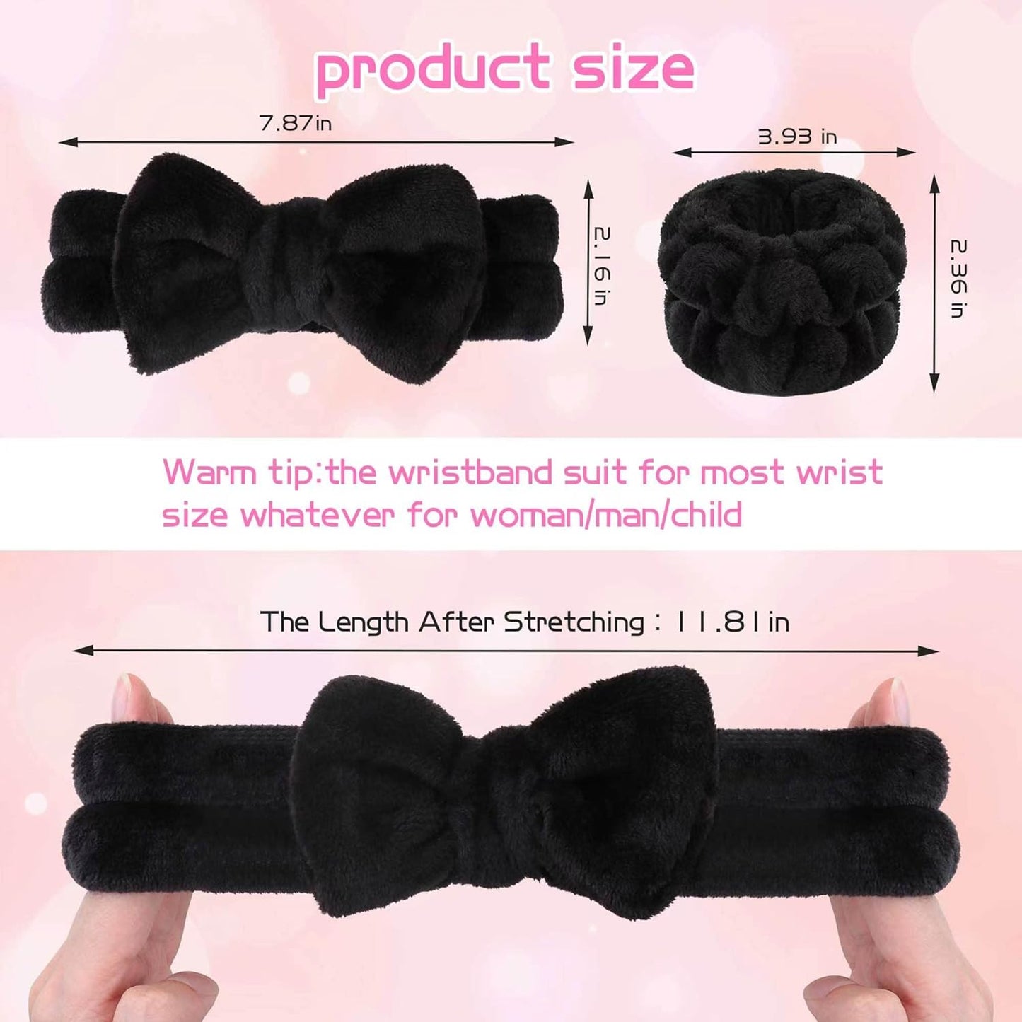 Diademas de maquillaje - 1 diadema de spa negra +  2 muñequeras absorbentes 
