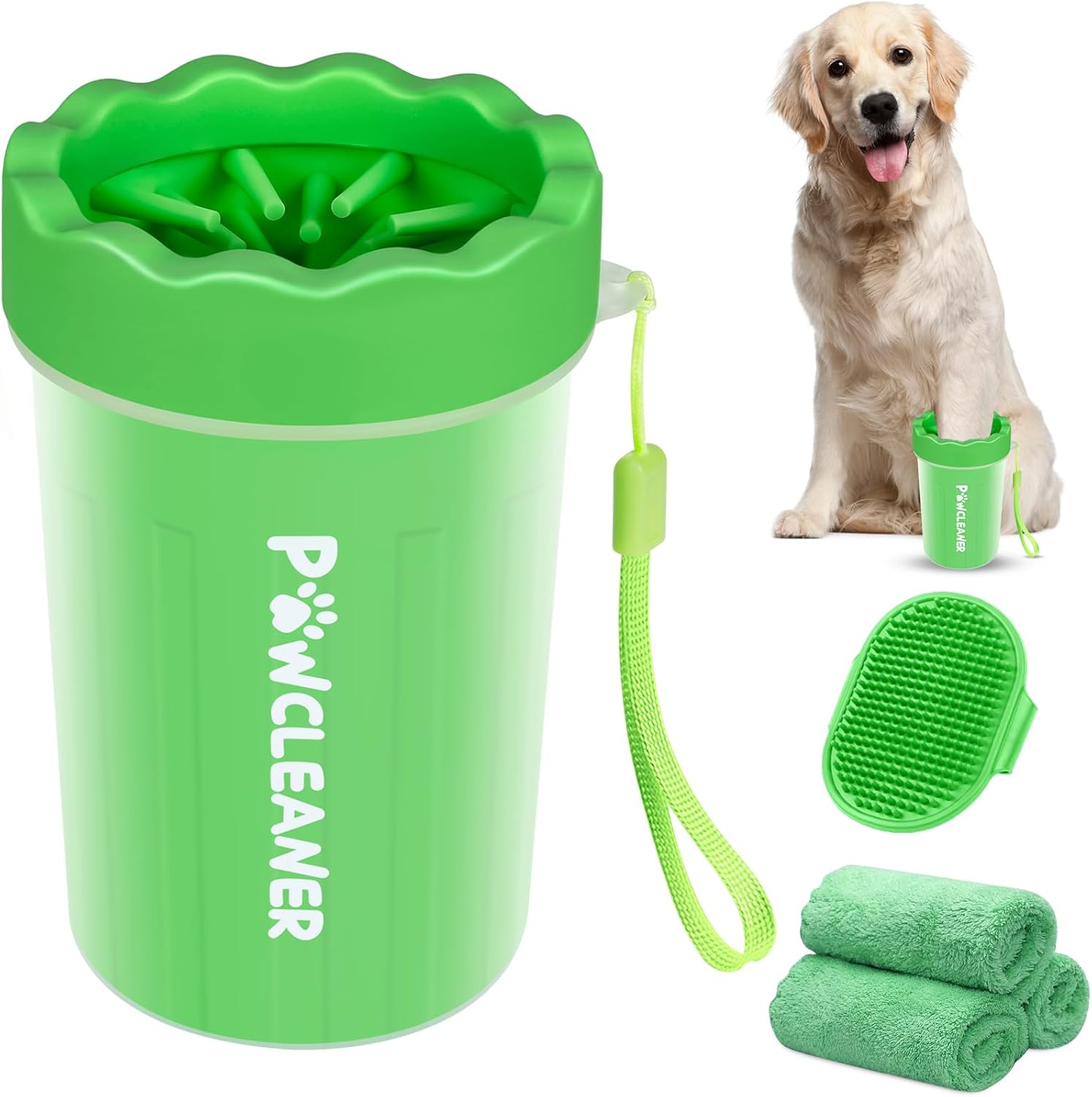 Limpiador de Patas para Perros y Gatos | Vaso con Cepillo de Silicona Suave + 3 Toallas Absorbentes | Disponible en Talles S, M y L