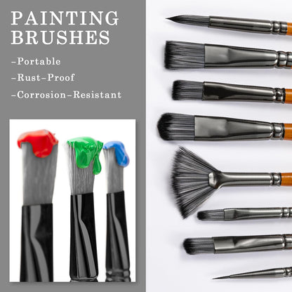 Kit de pintura acrílica | 24 Pinturas acrílicas + 8 pinceles + 1 bloc de hojas + paleta | Para niños y adultos