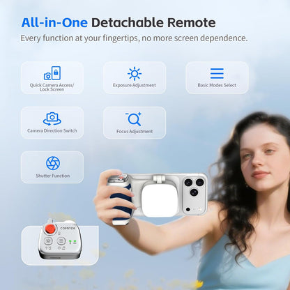 Accesorio para filmar | UGC | Compatible con iOS17 e iOS18 | Agarre magnético con control remoto | Color Azul