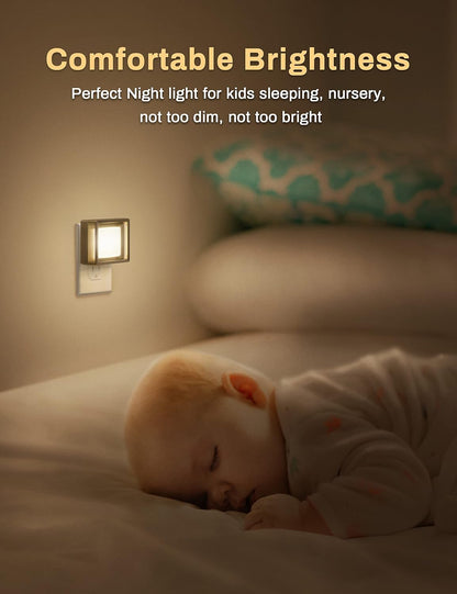 Luz Nocturna LED con Sensor Crepuscular [Pack x2] | Enchufable a Pared, Regulable de 0 a 60 lm, Ahorro Energético, para Dormitorio, Baño, Pasillo, Escaleras y Cuarto Infantil – Luz Blanca Suave