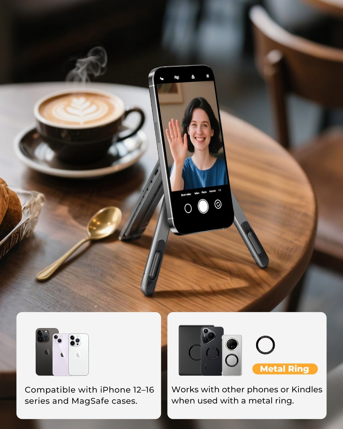 Trípode magnético para teléfono | Soporte multifuncional 3 en 1 para iPhone, iPad, laptop | Altura de 8 niveles y ángulo ajustable | Soporte portátil para laptop | Aleación de aluminio