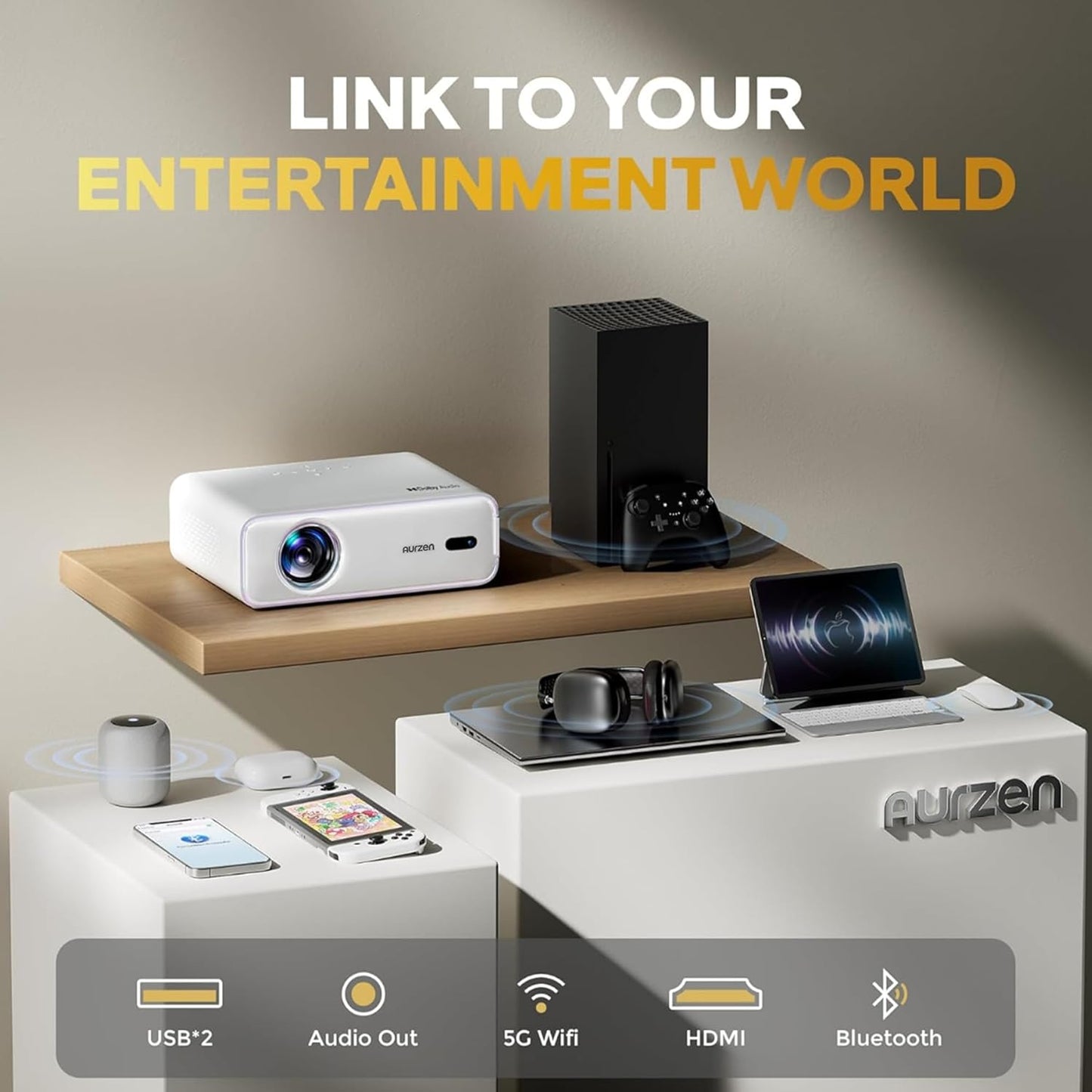 Aurzen EAZZE D1 Smart Proyector | Full HD Nativo 1080P | Netflix Oficial, Autoenfoque, Dolby Audio, Zoom 50-100% | WiFi 5G + Bluetooth Bidireccional