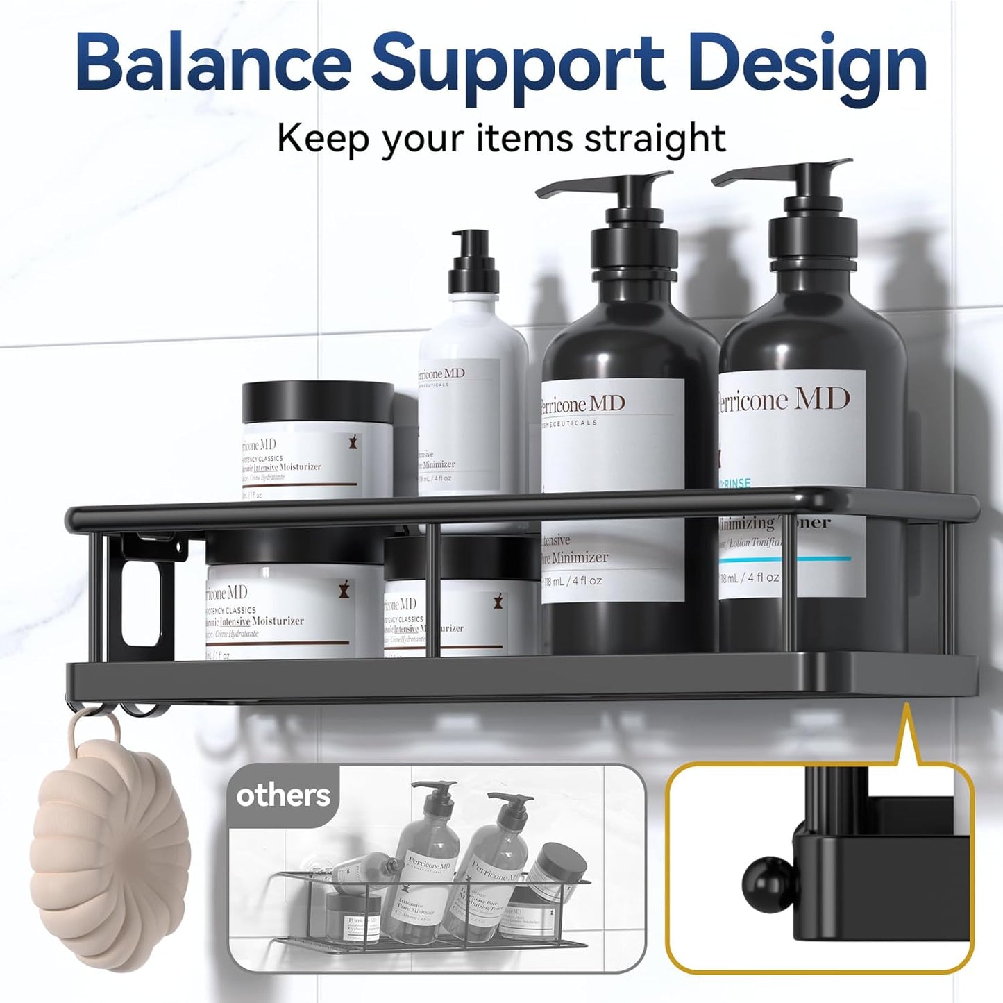 Organizador de ducha adhesivo | Estantes de ducha inoxidables para ducha interior | Gran capacidad y almacenamiento | Con ganchos extraíbles