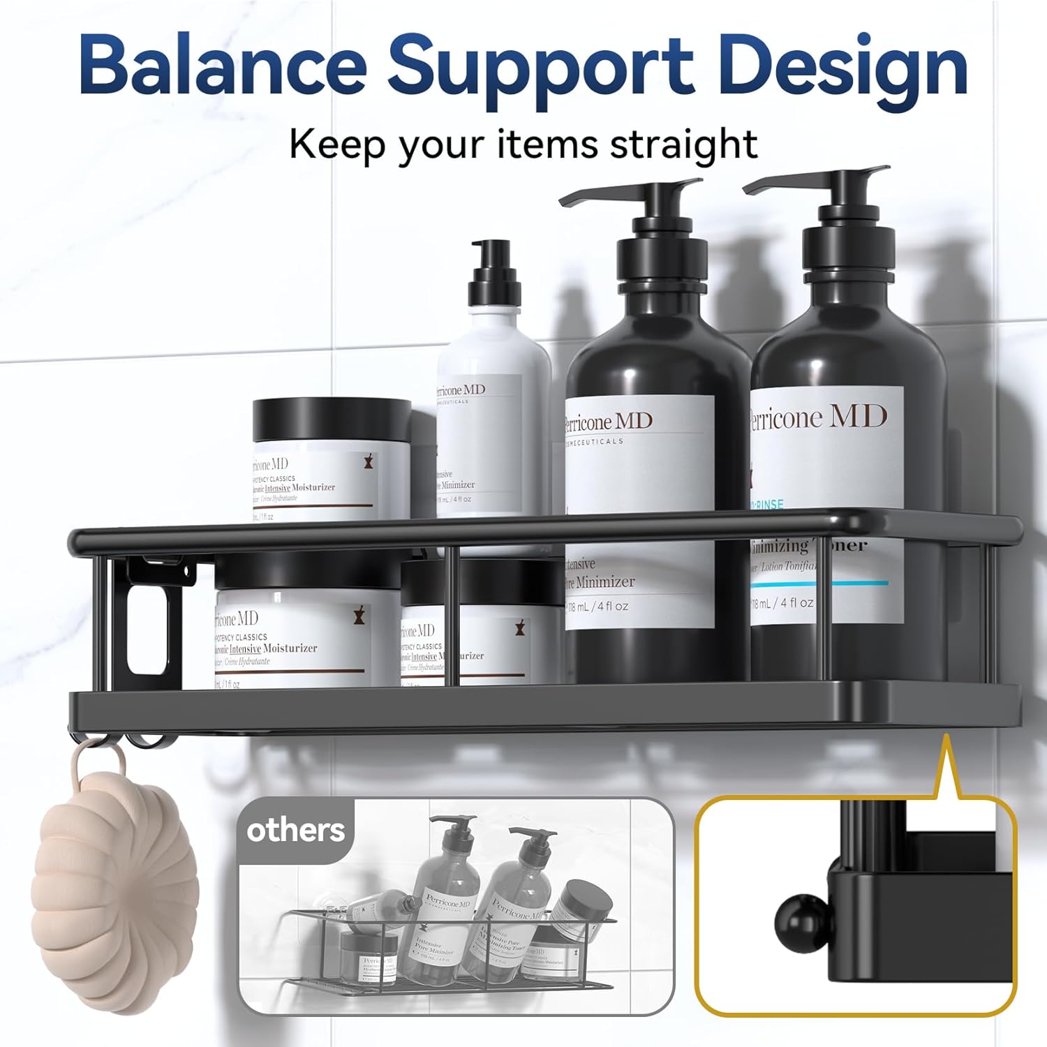 Organizador de ducha adhesivo | Estantes de ducha inoxidables para ducha interior | Gran capacidad y almacenamiento | Con ganchos extraíbles