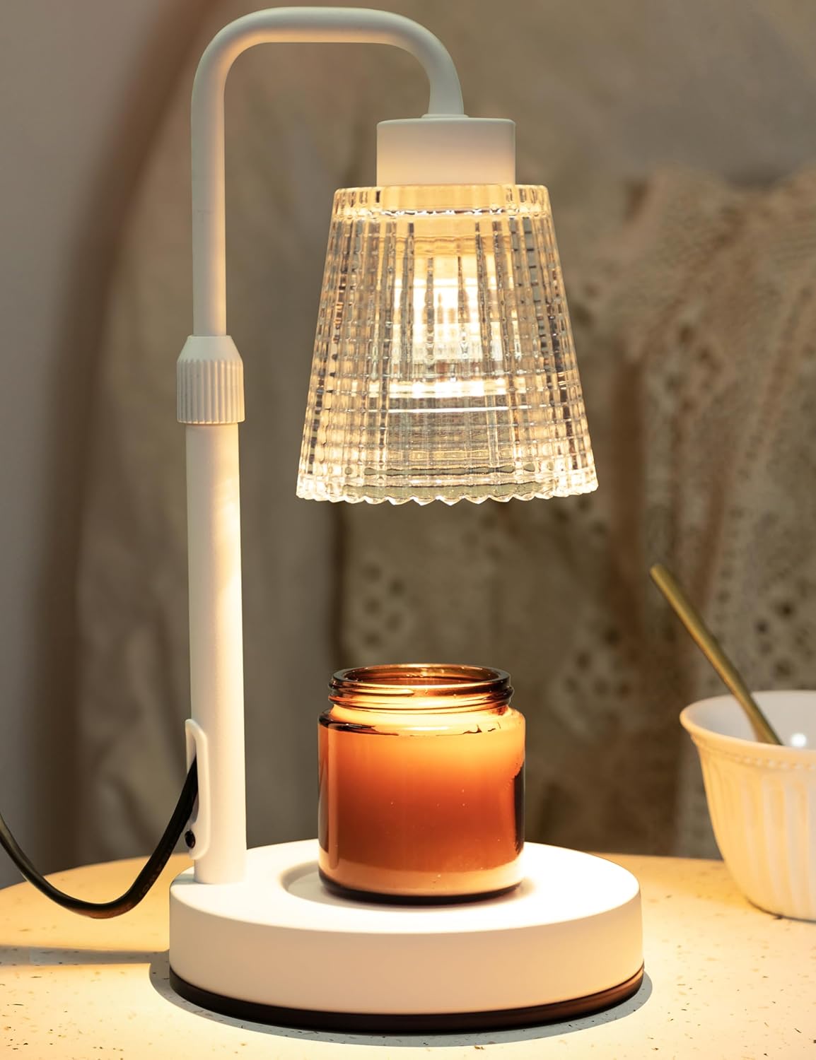 Lámpara Calienta Velas con Temporizador y Regulador de Intensidad – Decoración de Hogar, Regalo para Mujeres, Mamá o Nuevos Hogares – Incluye 2 Bombillas