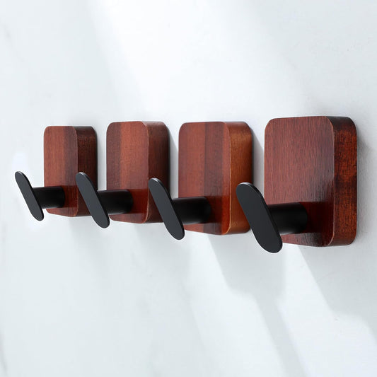 Ganchos adhesivos | Paquete de 4 ganchos de pared para toallas/abrigos | Para baño o cocina | Color: Madera
