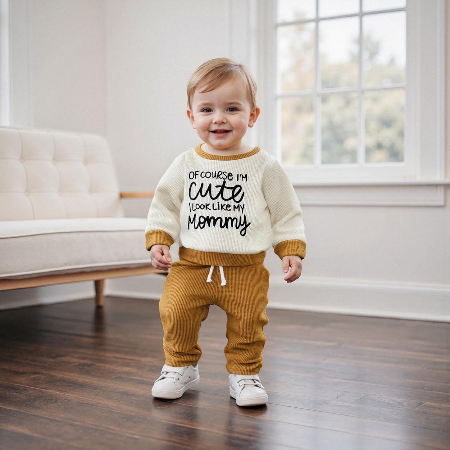 Conjunto de 2 piezas de ropa para bebé y niño, sudadera con cuello redondo con letras y pantalones casuales de otoño e invierno