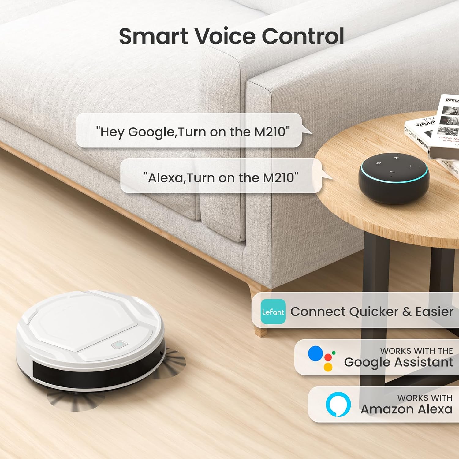 Lefant M210 Robot Vacuum Cleaner | 2000Pa Succión Potente, 120 Min Autonomía, Wi-Fi/App/Alexa, Ultra Delgado, Bajo Ruido, Auto Recarga, Ideal para Pelo de Mascotas y Pisos Duros