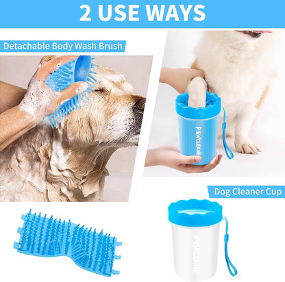 Limpiador de Patas para Perros y Gatos | Vaso con Cepillo de Silicona Suave + 3 Toallas Absorbentes | Disponible en Talles S, M y L