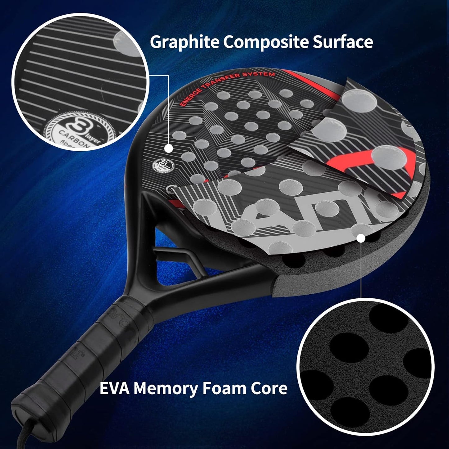 Padel Racket Carbon Fiber Surface with EVA Memory Flex Foam Core Lightweight Padel Racquet