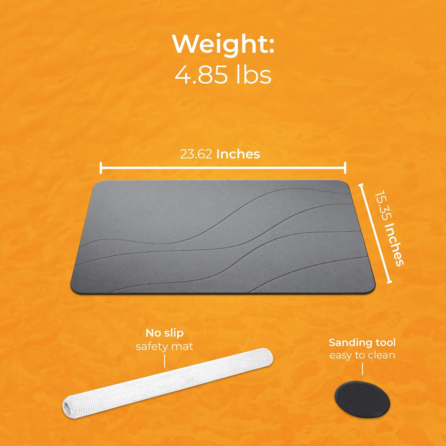 Alfombra mineral de secado rápido para baño y duchas | Antideslizante | Súper absorbente | Secado instantáneo (24 x 16 pulgadas, granito)