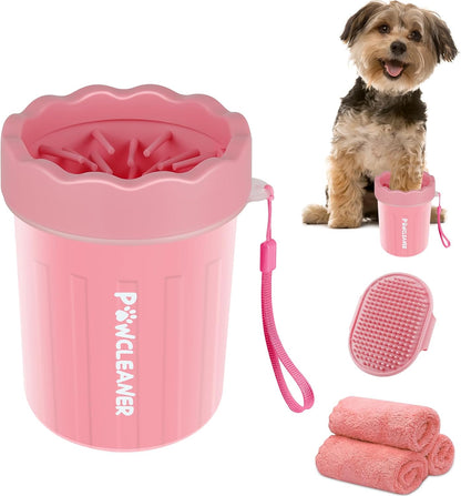 Limpiador de Patas para Perros y Gatos | Vaso con Cepillo de Silicona Suave + 3 Toallas Absorbentes | Disponible en Talles S, M y L