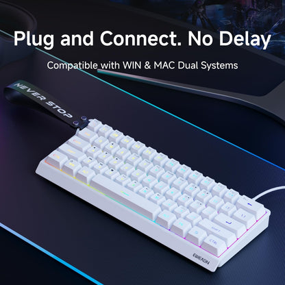 Teclado con cable al 60% | Retroiluminado RGB | Con teclas PBT | Diseño compacto | Con cable con cordón para Mac/Win | Color: Blanco