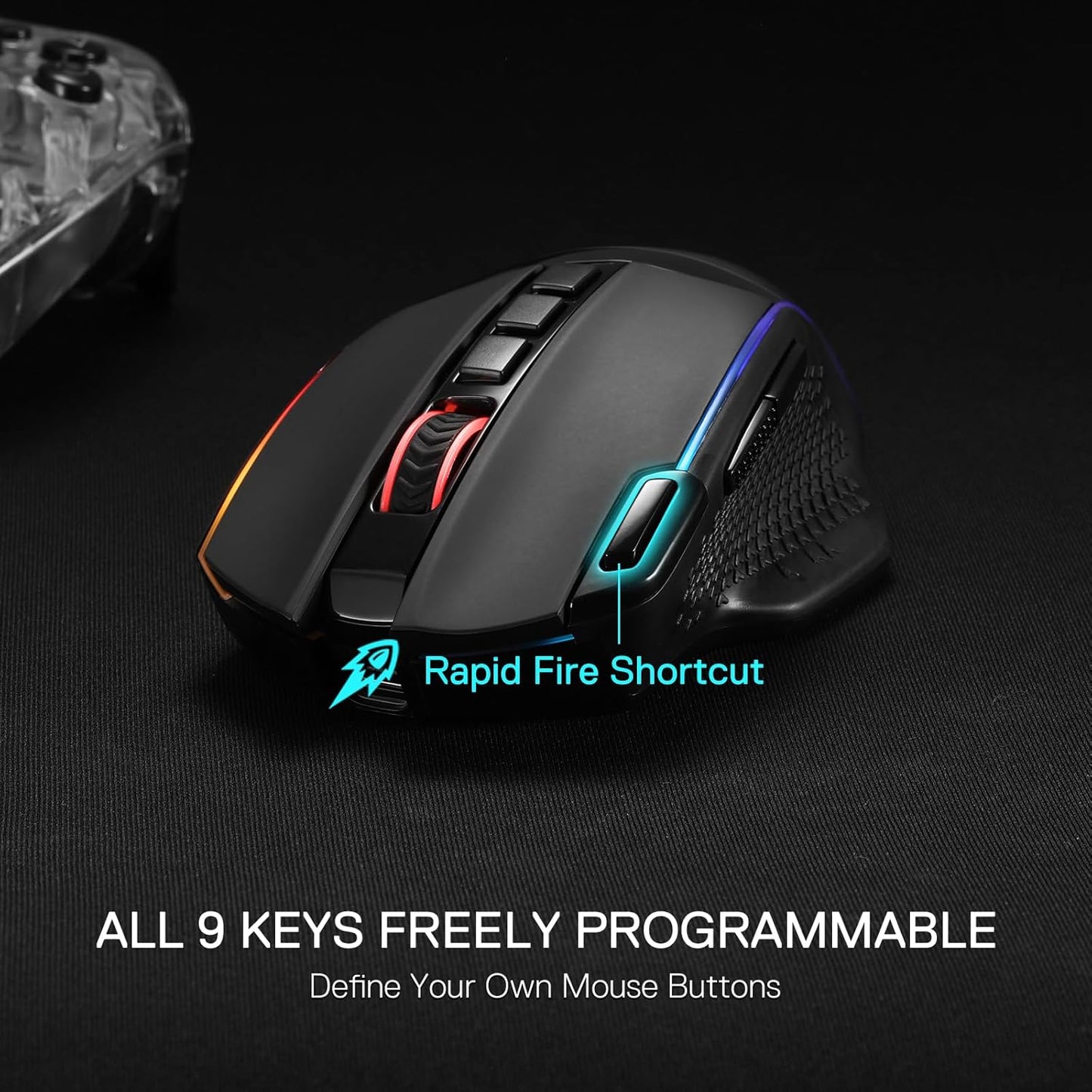 Redragon M991 – Mouse Gaming Inalámbrico, 26,000 DPI, 3 Modos de Conexión, 9 Botones Macro, Rapid Fire, RGB