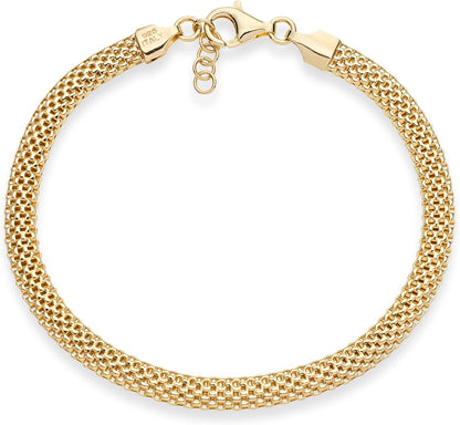 Pulsera Italiana de Malla 5mm para Mujer | Plata de Ley 925 con Baño de Oro 18K | Joyería Fina Made in Italy