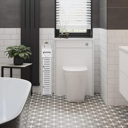 Armario de almacenamiento para espacios pequeños | Esquinero | Soporte de papel delgado con 2 puertas y estantes | Color: Blanco