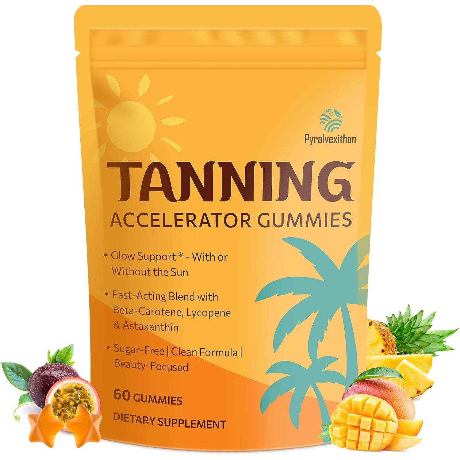 Gomitas bronceadoras con astaxantina para mujeres y hombres | Suplemento de bronceado sin sol con betacaroteno, licopeno, colágeno y vitaminas | Radiancia e hidratación de la piel | Vegano