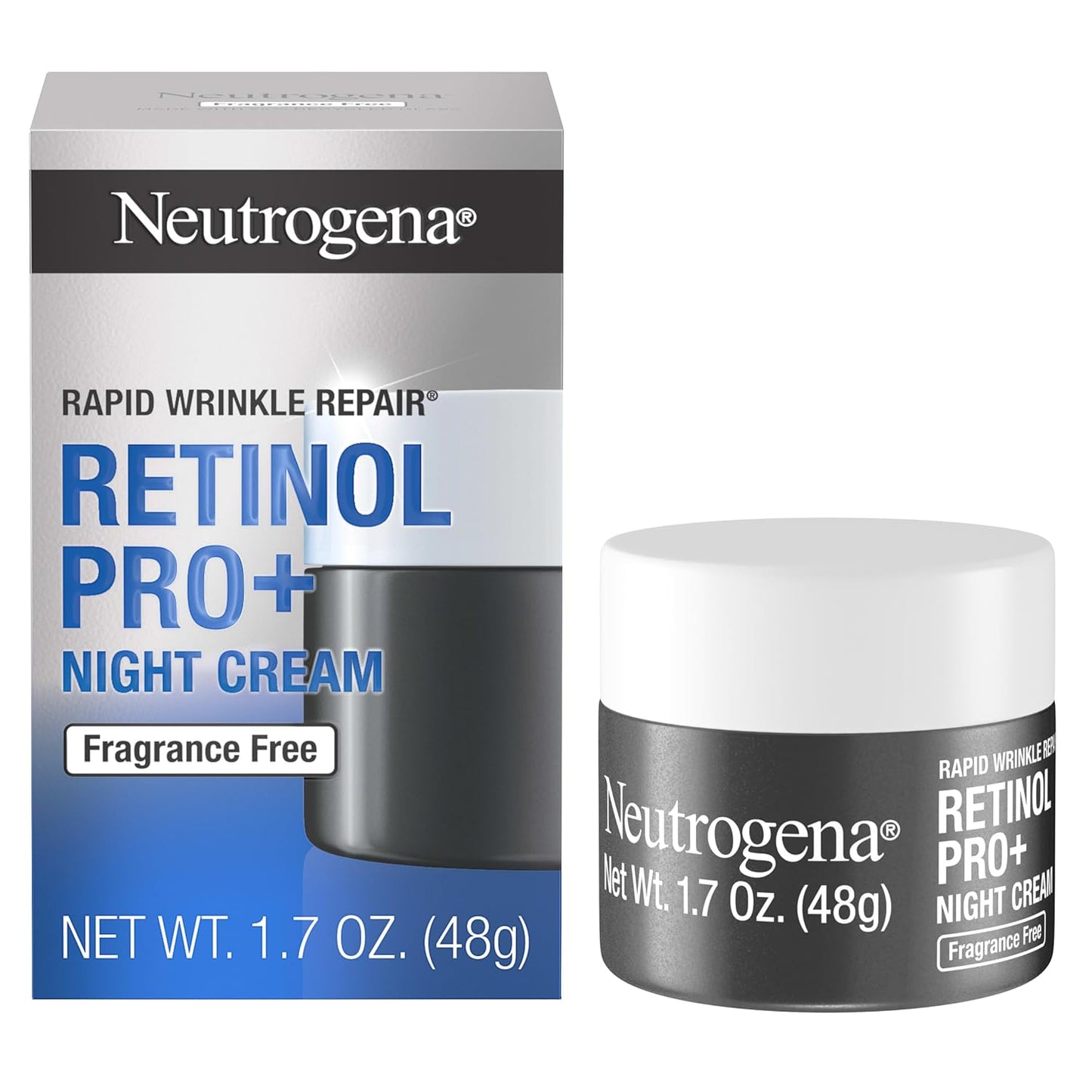 Neutrogena Retinol Pro+ Crema hidratante de noche antiarrugas, reparación rápida de arrugas, crema antienvejecimiento para cara y cuello, formulada sin fragancia, parabenos, tintes y ftalatos,