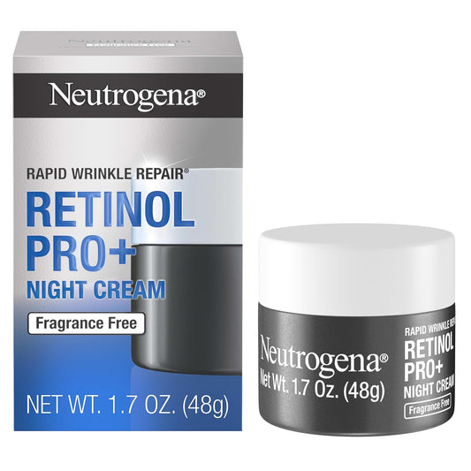 Neutrogena Retinol Pro+ Crema hidratante de noche antiarrugas, reparación rápida de arrugas, crema antienvejecimiento para cara y cuello, formulada sin fragancia, parabenos, tintes y ftalatos,