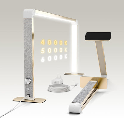 Nail Tech Lamp, 32" 48W LED Light, Lash Eyelash Extension & Makeup Desk Lamp, Color Temp 2700K-6000K, Salon & Home (Crystal-Golden)