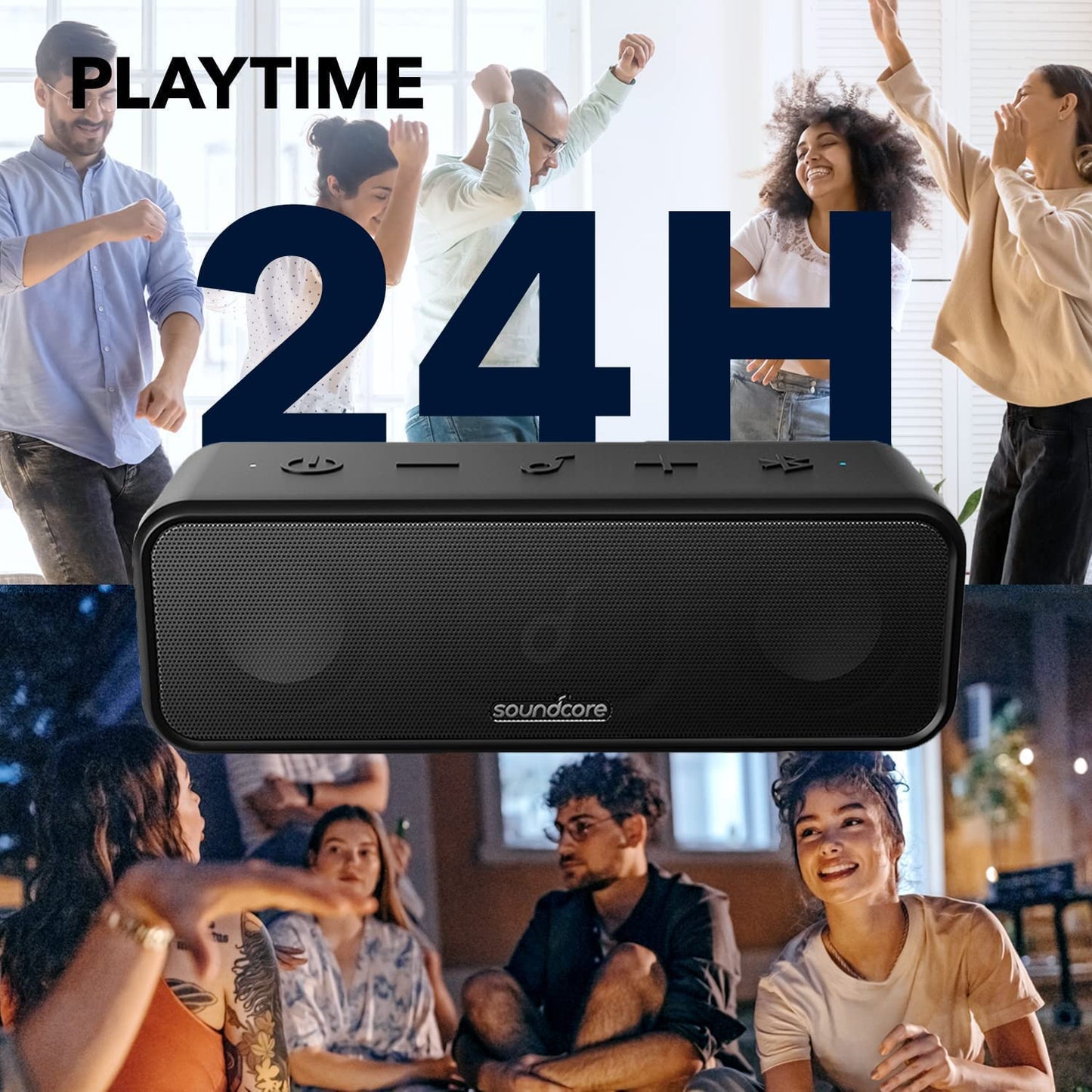 Soundcore 3 – Bocina Bluetooth Portátil (16 W), IPX7, 24 h de Batería, Drivers de Titanio, BassUp™, PartyCast, Ecualizador en App – Para casa, ducha, exterior y playa