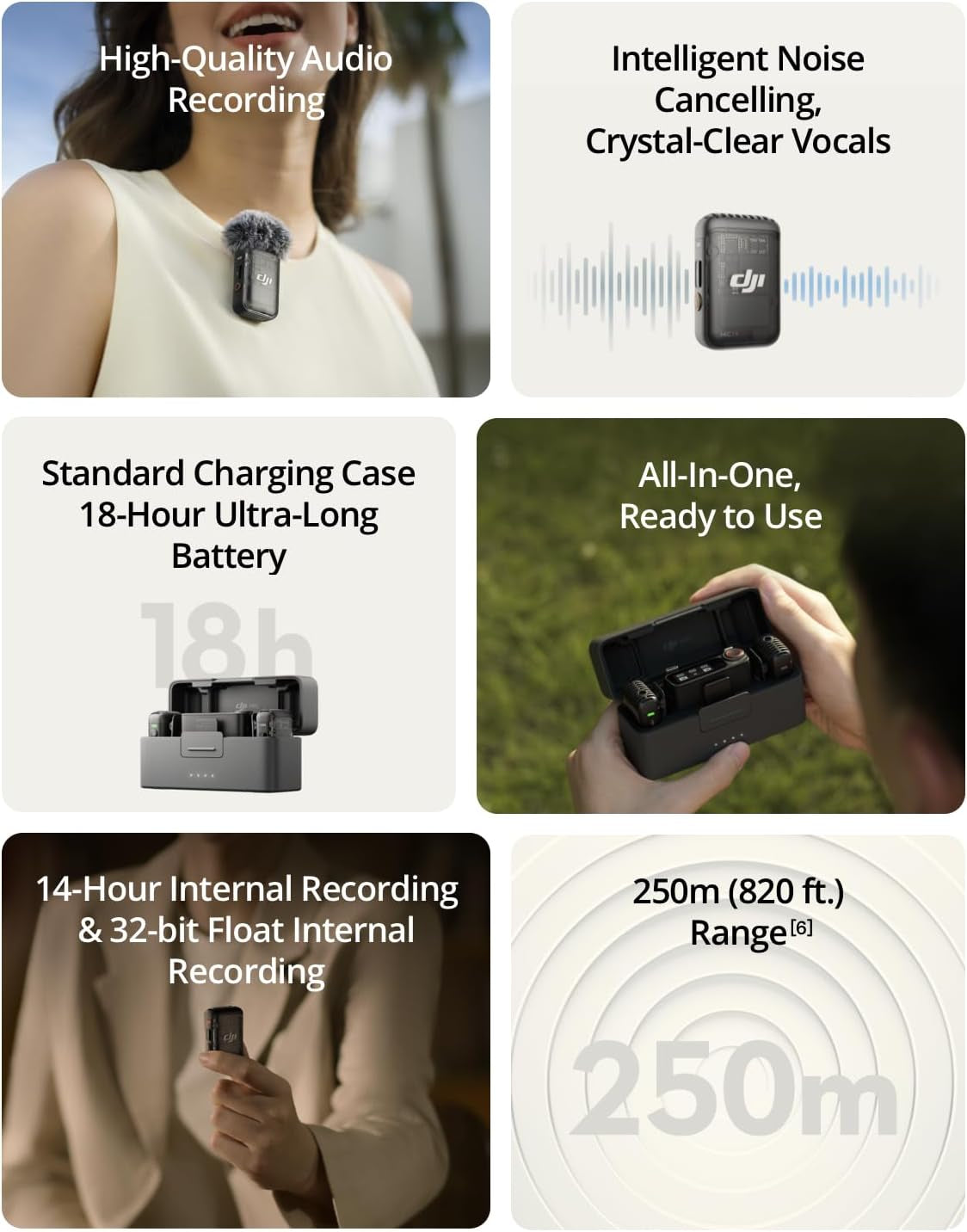 DJI Mic 2 (2 TX + 1 RX) Micrófono Inalámbrico con Cancelación Inteligente de Ruido