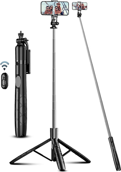 Trípode + Selfie Stick 2-en-1 de 71" con Control Remoto | Rotación 360° | Compatible iPhone/Android y Cámaras (Rosca 1/4")