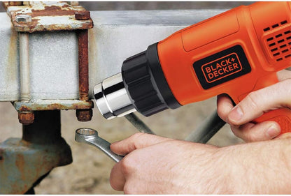 Pistola de Calor BLACK+DECKER 1350W, Doble Temperatura (750°F & 1000°F), Compacta con Soporte Integrado y Mango Lateral – Incluye Boquilla Protectora de Vidrio (HG1300)