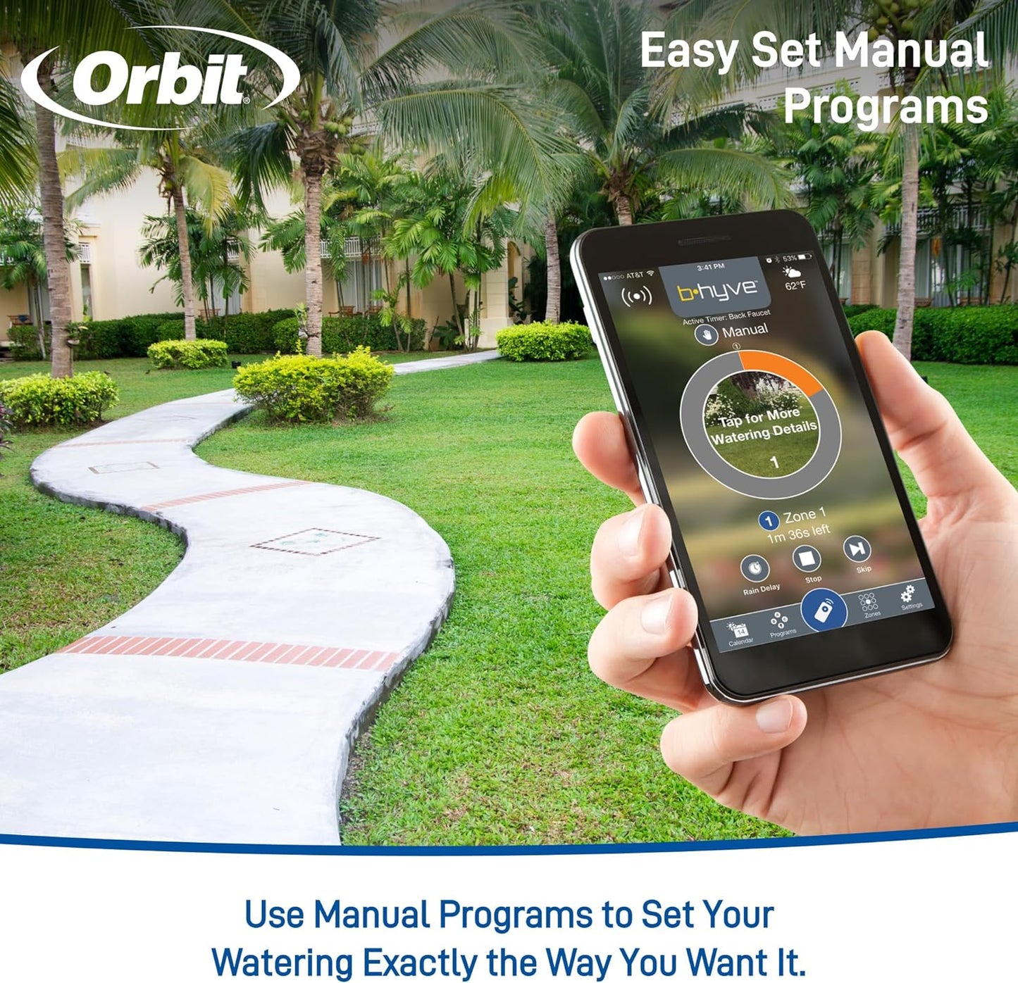 Temporizador inteligente para manguera Orbit B-hyve con Wi-Fi Hub