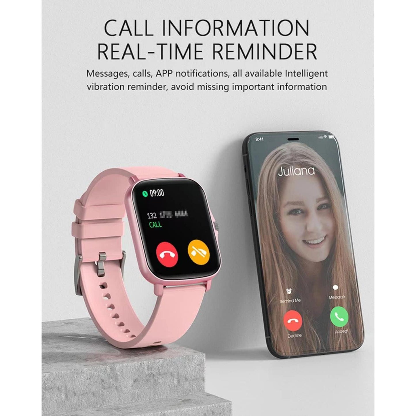 Smart Fitness Tracker Watch for Android/Ios - IP68, Heart Rate/Blood Oxygen/Sleep Monitoring, 8 Sports Modes, Breath Training, Weather Updates - 1.69-Inch Display for Men and Women (Rose Gold)