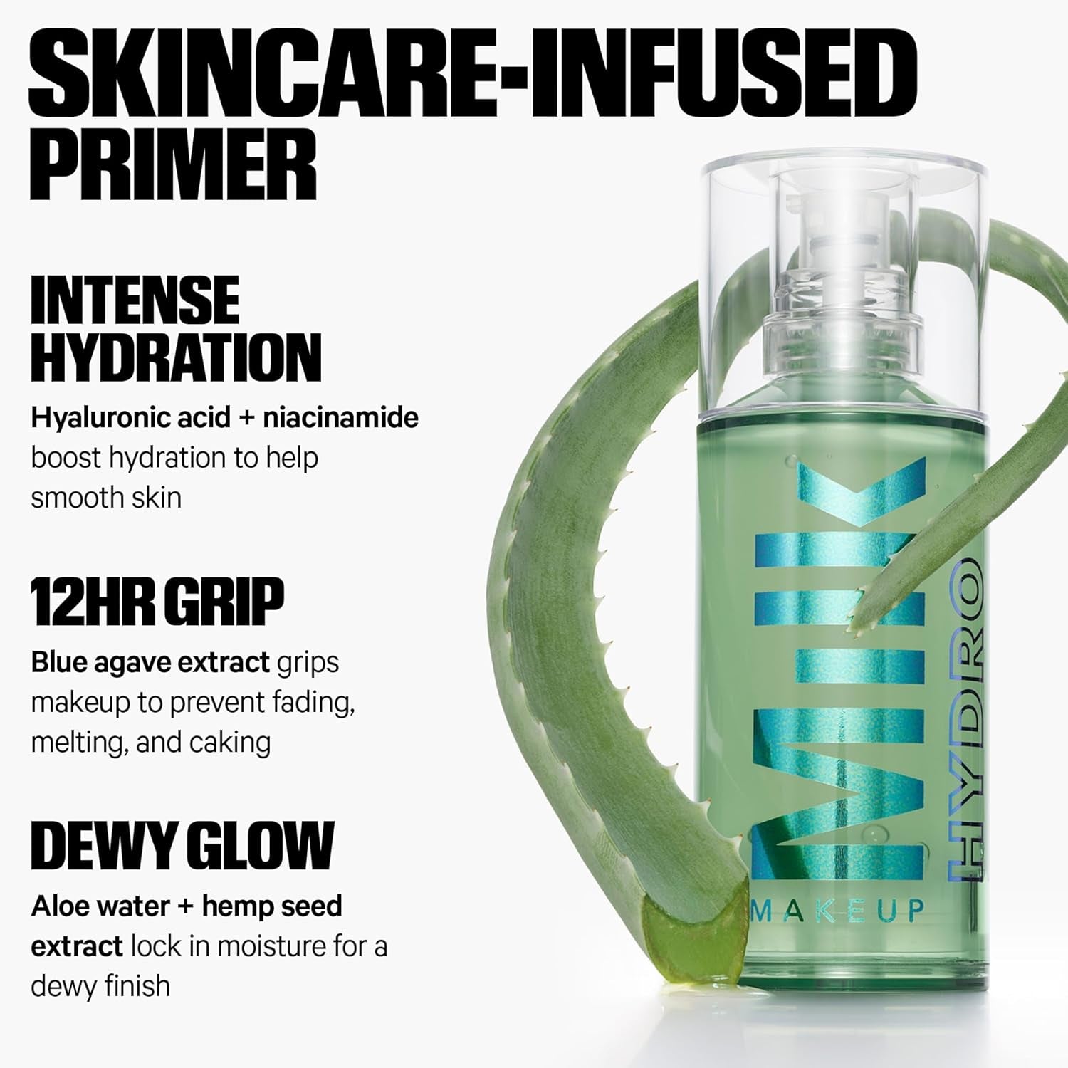 Milk Makeup Hydro Grip Primer | Prebase Hidratante con Ácido Hialurónico y Niacinamida | Fijación hasta 12 hs, Gel Ligero con Acabado Dewy