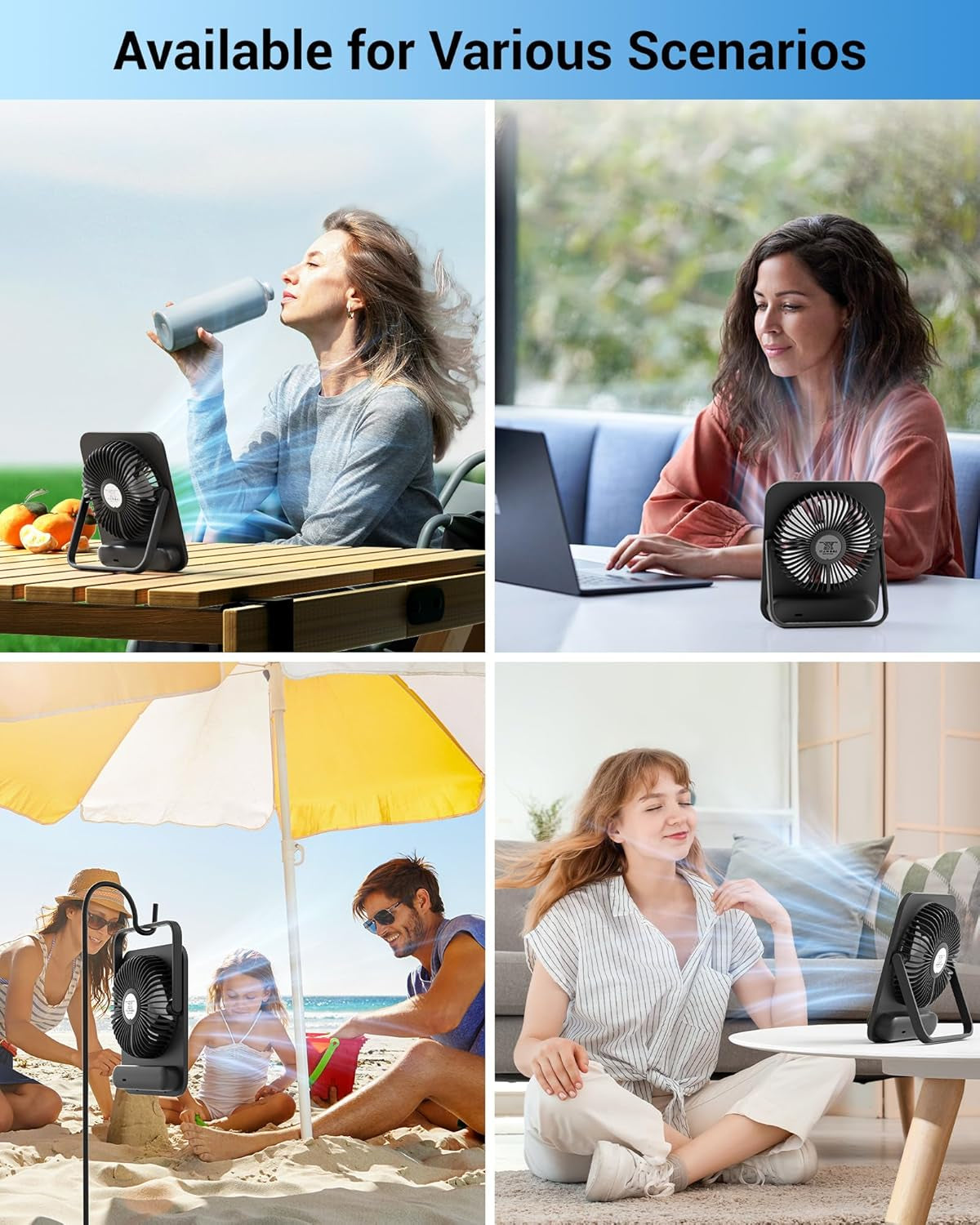 WHATOOK Small Desk Fan 2 Pack: 5000Mah 25 Hours Battery Office Quiet Mini Desktop Fan Portable Rechargeable Travel Essentials(Black and Black)