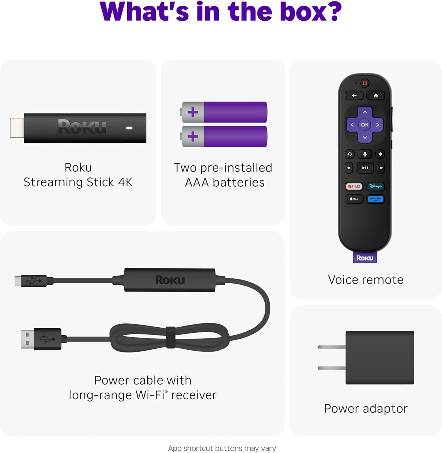 Roku Streaming Stick 4K | Resolución 4K, HDR10+ y Dolby Vision | Wi-Fi de Largo Alcance + Control por Voz | +500 Canales Gratis y Apps como Netflix, Disney+ y más