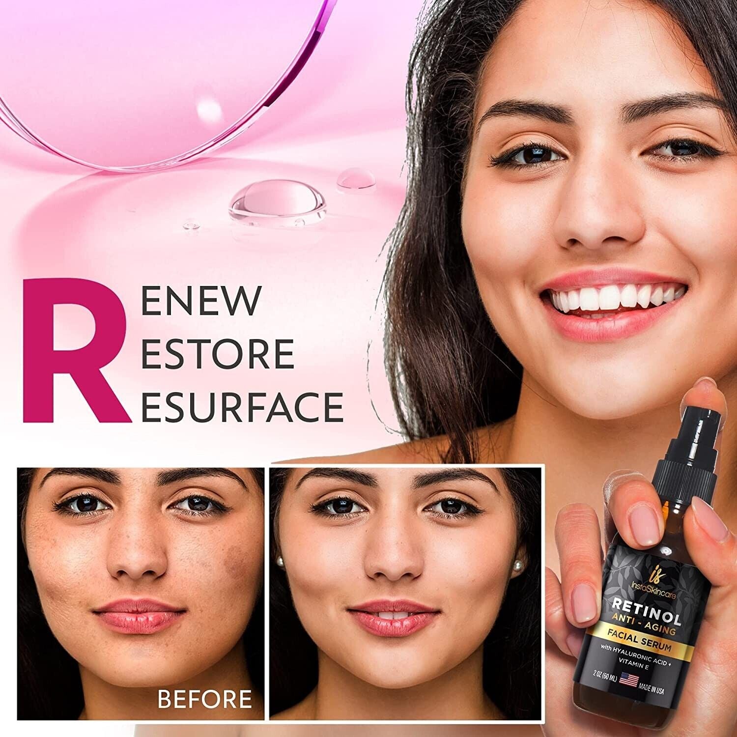Serum de Retinol para el Rostro con Ácido Hialurónico, Vit A y E, y Aloe Vera – Anti Envejecimiento