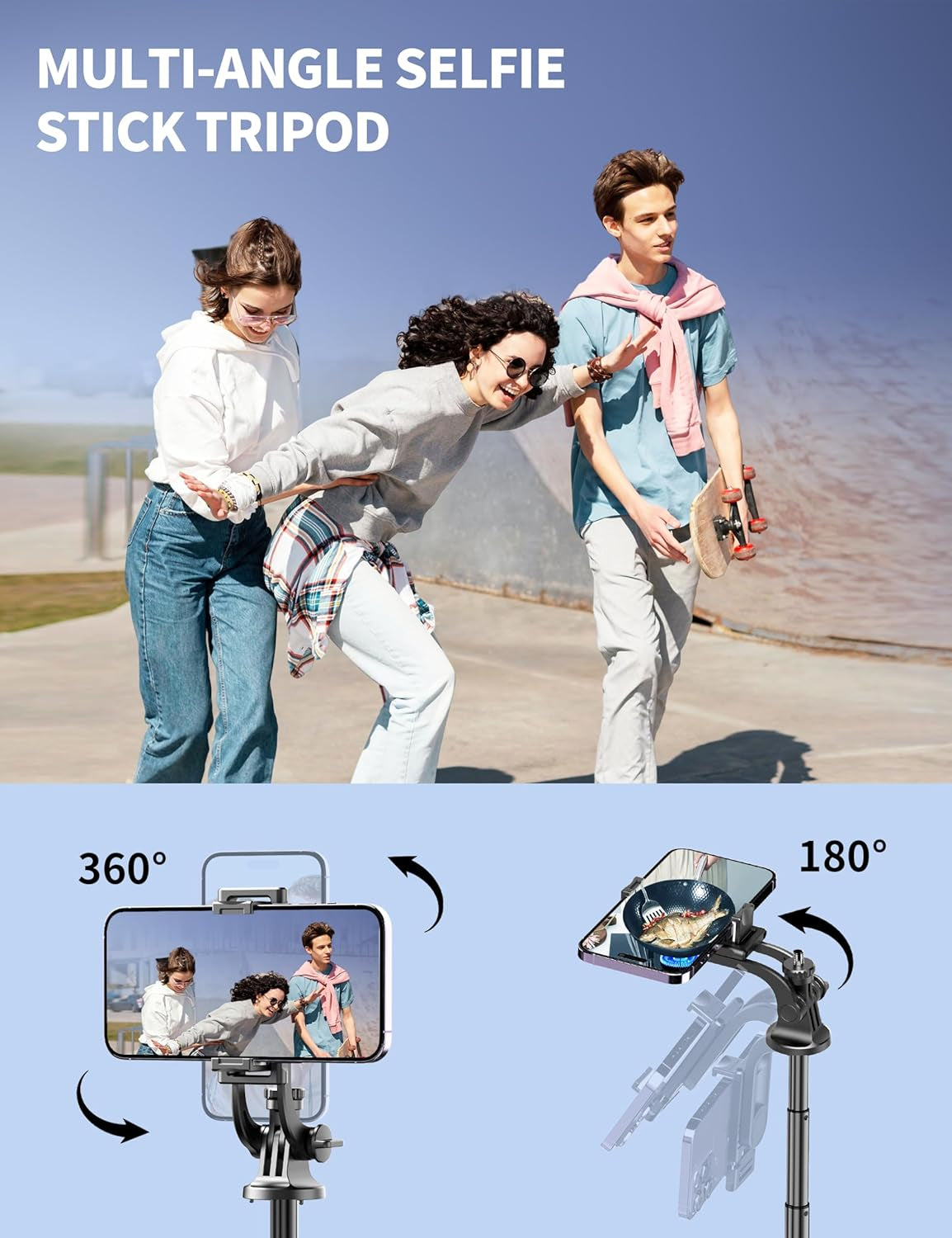 Trípode de Celular de Aluminio 71" con Control Remoto — Selfie Stick 2-en-1, Extensible, Rotación 360°, Compatible iPhone 15/14/13/Android/Cámara