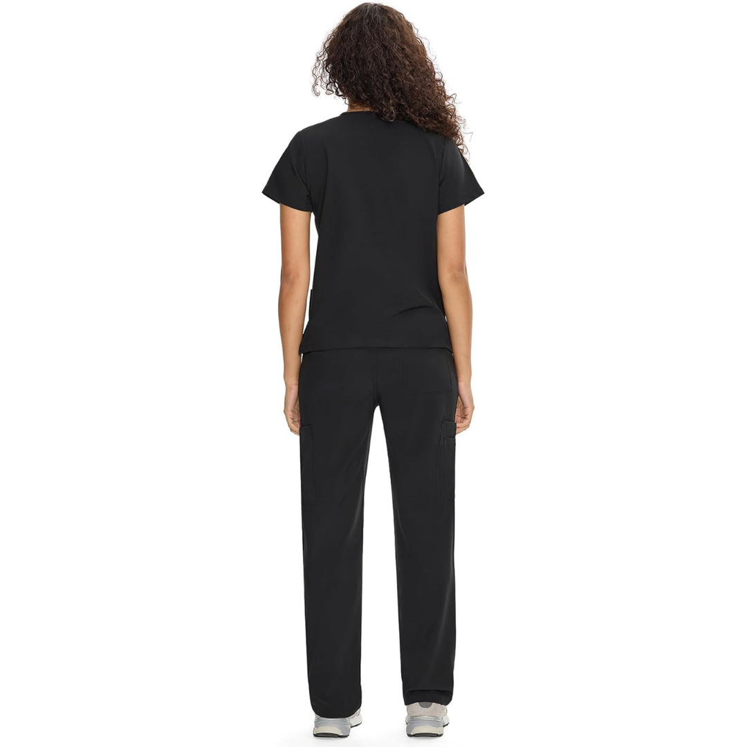 Set Uniforme Médico | Camiseta con Cuello en V y Pantalones de Pierna Recta con Bolsillos | Ropa de Trabajo Unisex | Color: Negro