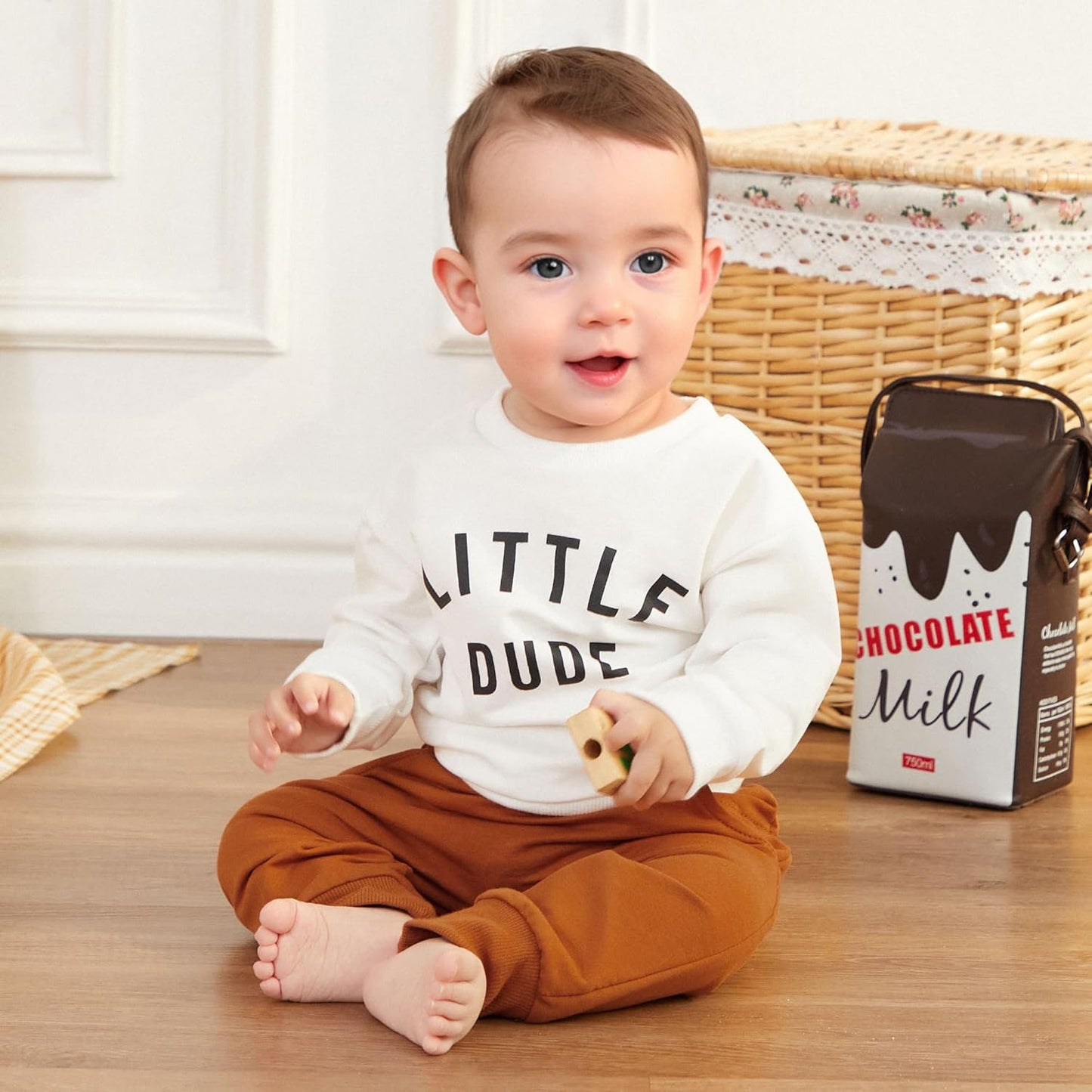Murnouche Conjunto de 2 piezas de ropa para bebé y niño, sudadera con cuello redondo con letras y pantalones casuales de otoño e invierno
