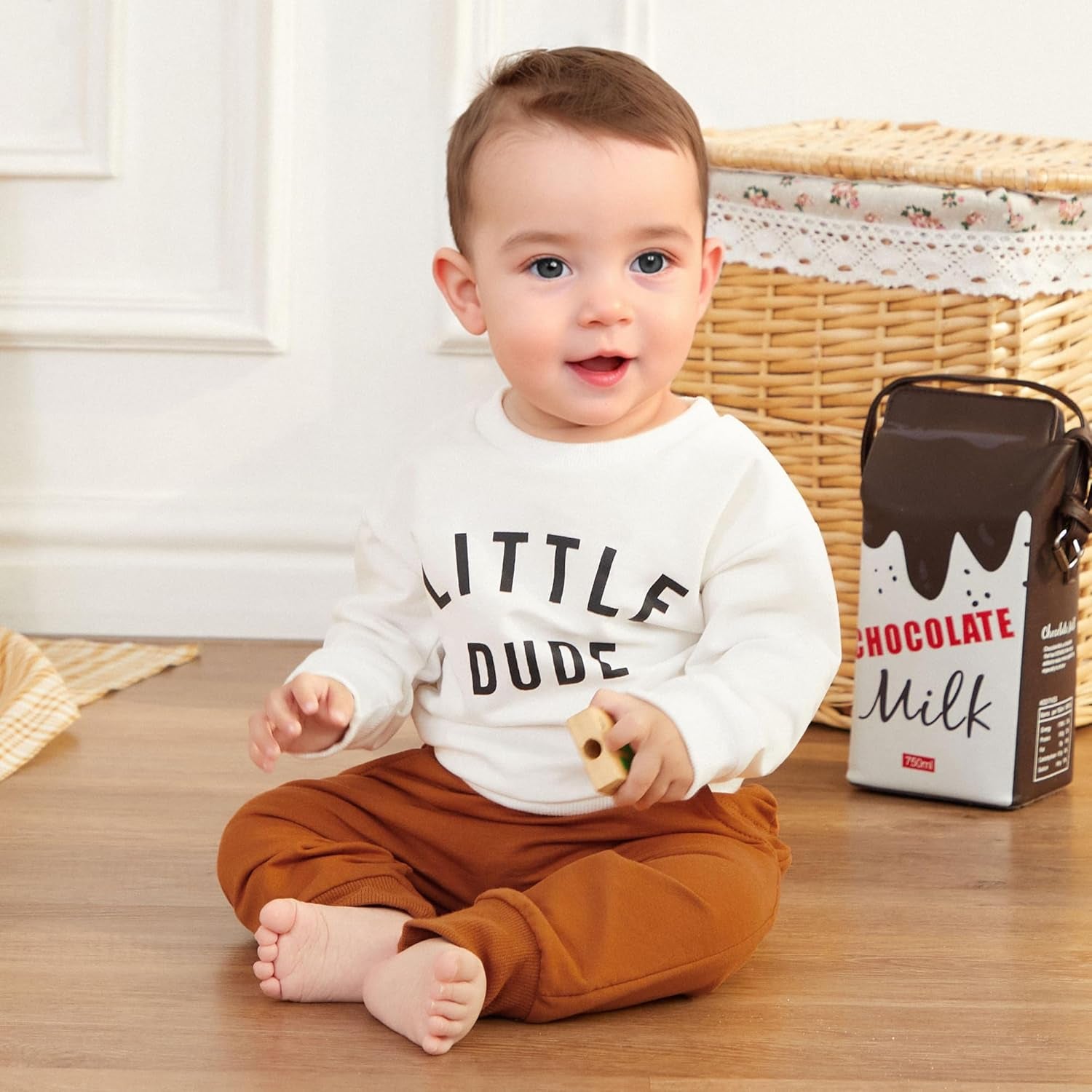 Murnouche Conjunto de 2 piezas de ropa para bebé y niño, sudadera con cuello redondo con letras y pantalones casuales de otoño e invierno