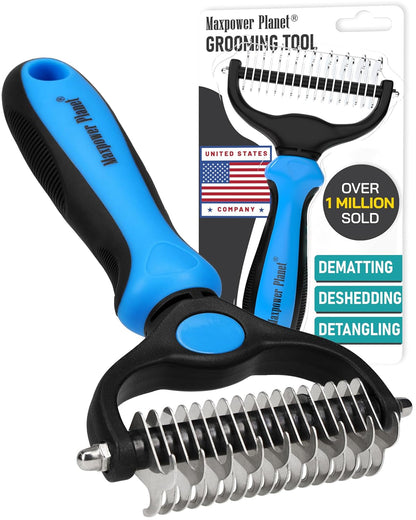 Maxpower Planet Rastrillo de Aseo para Mascotas | Herramienta 2 en 1 Deslanado & Desenredado | Cepillo Profesional para Perros y Gatos de Pelo Largo y Doble Capa – Reduce la Muda hasta un 95%