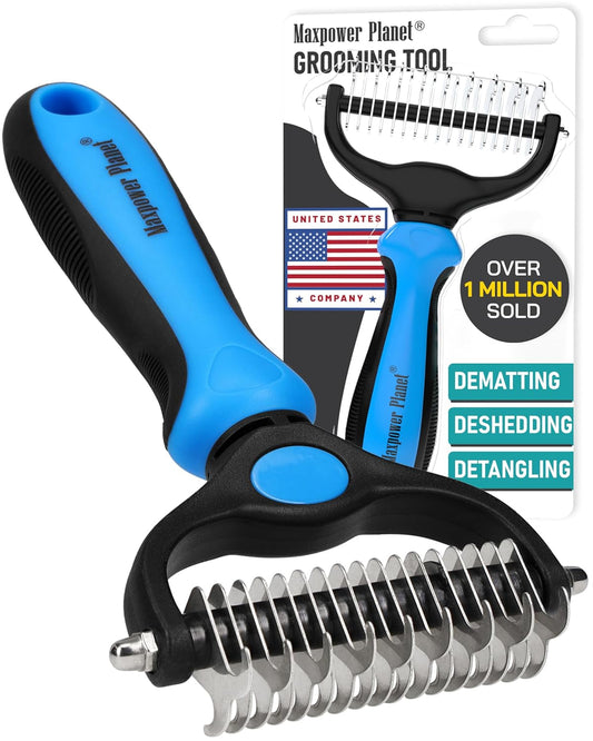 Maxpower Planet Rastrillo de Aseo para Mascotas | Herramienta 2 en 1 Deslanado & Desenredado | Cepillo Profesional para Perros y Gatos de Pelo Largo y Doble Capa – Reduce la Muda hasta un 95%