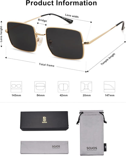 Lentes de Sol Polarizados SOJOS SJ1168, Rectangulares Poligonales Retro Vintage, Unisex UV400 para Hombres y Mujeres