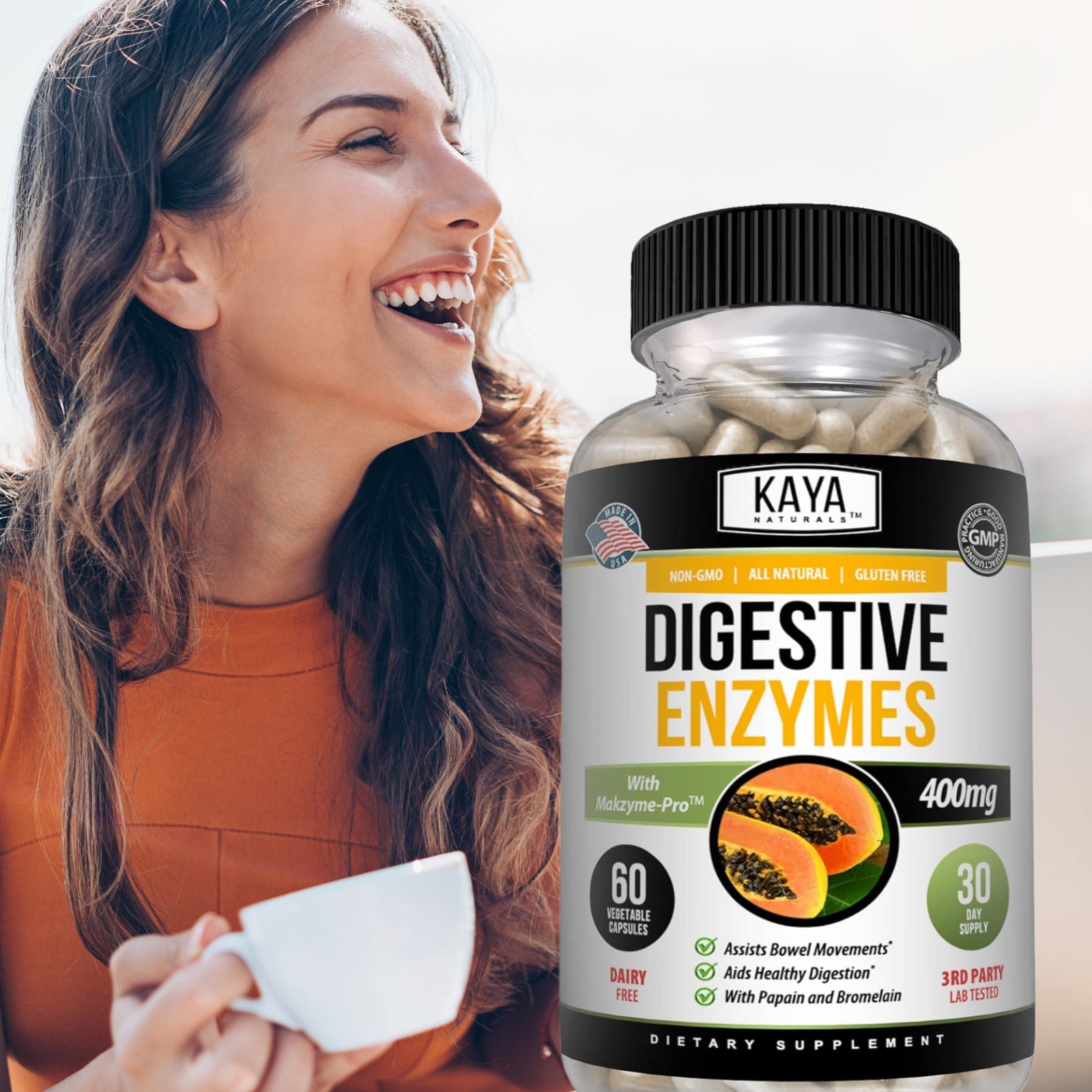 Enzimas Digestivas Kaya Naturals con Prebióticos y Probióticos