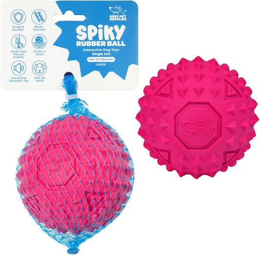 Best Pet Supplies Juguete Resistente para Perros Masticadores Agresivos | Pelota con Sonido, Caucho No Tóxico con Púas Dentales | Fucsia 3.5”