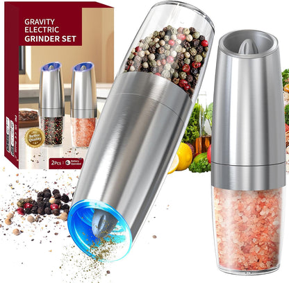 Set de Molinillos Eléctricos de Sal y Pimienta Automáticos con Luz LED, Ajuste de Grosor y Gran Capacidad – Operación por Gravedad, Cocina y BBQ