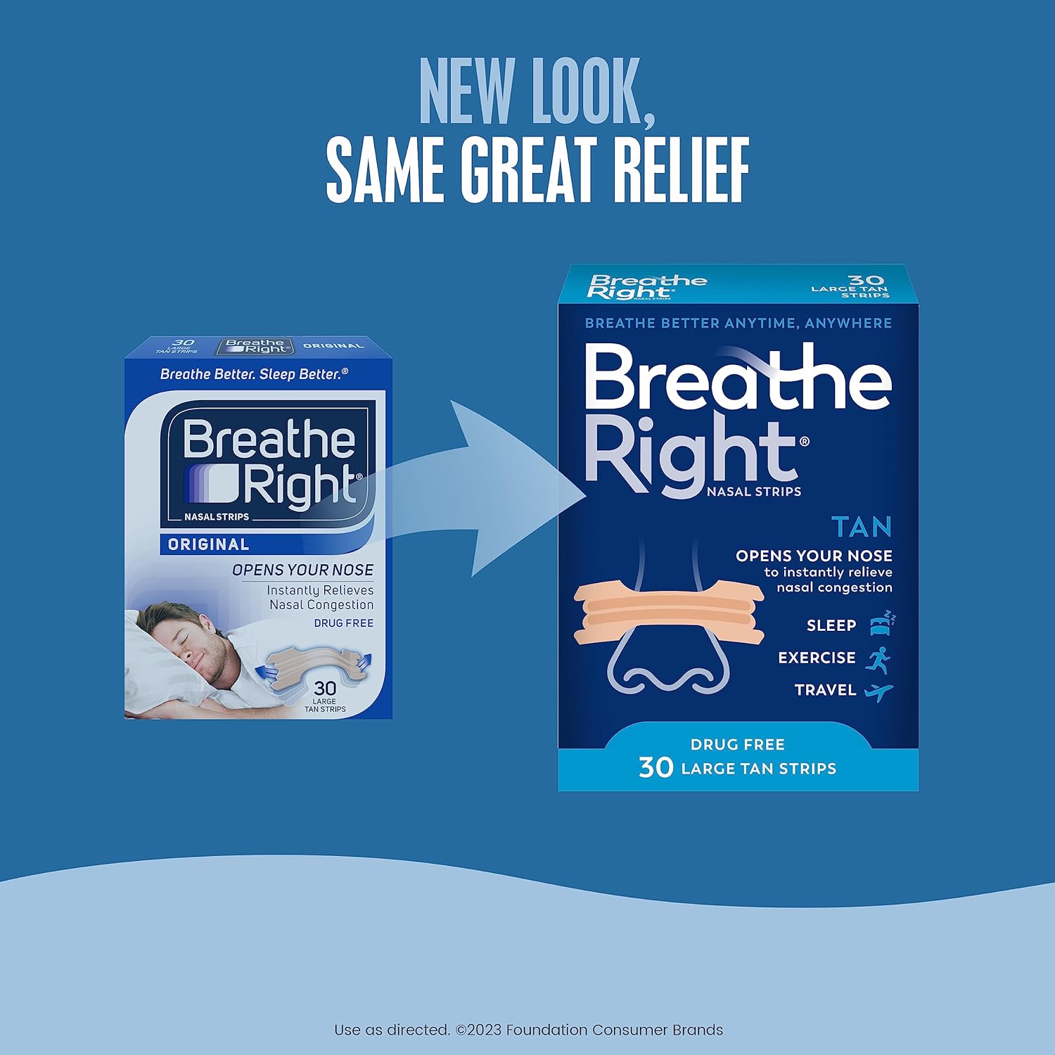 Breathe Right Tiras Nasales Originales | 30 Unidades | Alivio de Congestión Nasal y Ronquidos | Ajuste Cómodo, Sin Fármacos