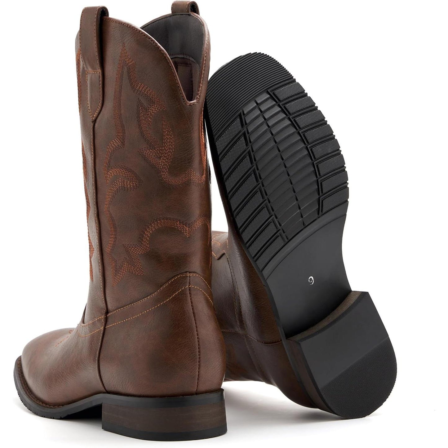 Botas vaqueras clásicas bordadas para hombre | Botas occidentales antideslizantes con punta cuadrada y tacón grueso