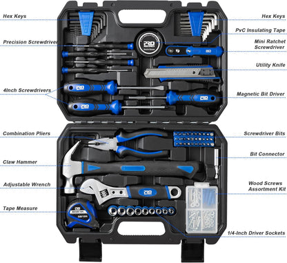 Juego de Herramientas Prostormer 160 Piezas – Kit de Mano para Reparaciones del Hogar con Maletín – Herramientas Resistentes de Acero para Casa, Garaje, Oficina y Dormitorio (Azul)