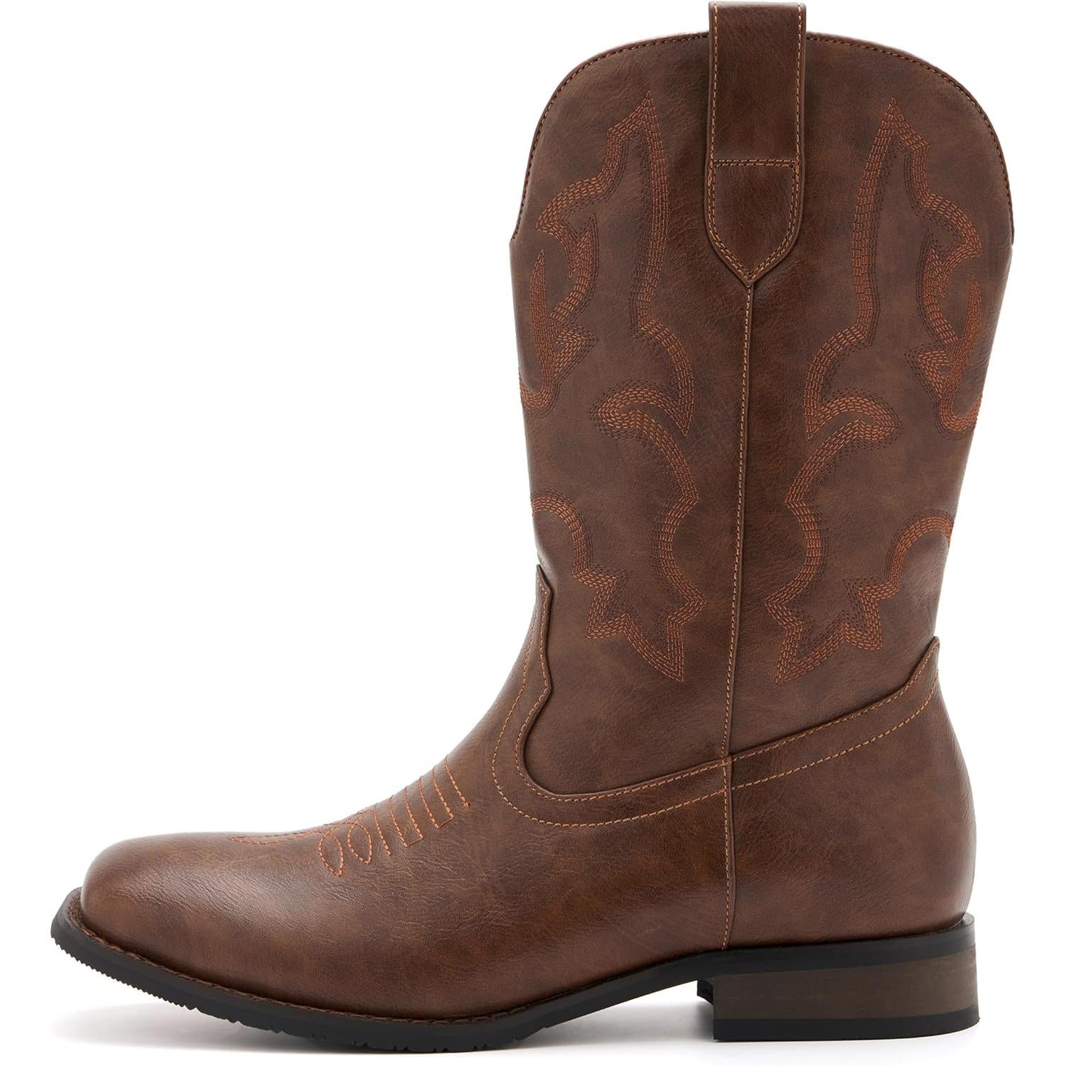 Botas vaqueras clásicas bordadas para hombre | Botas occidentales antideslizantes con punta cuadrada y tacón grueso